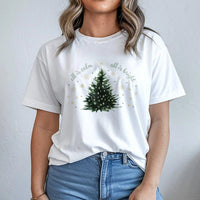 Watercolor Christmas Tree Shirt, All Is Calm All Is Bright Shirt, Christian Holiday Pine Graphic Shirt, Winter Scripture Tee, Xmas Present