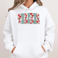 Santa Checkered Holiday Sweatshirt, Teacher Christmas Hoodie, Festive Educator Pullover, Adorable Teacher Xmas Hooded Sweater, School Staff Present