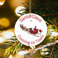 Festive Sleigh and Reindeer Christmas Ornament, Santa Claus Is Coming to Town Ornament, Holiday Tree Ceramic Ornament, Xmas Decor Present