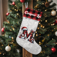 Snowman Buffalo Plaid Stocking, Personalized Monogram M Christmas Stocking, Custom Initial Holiday Stocking, Velboa Mantle Decor, Kids Present