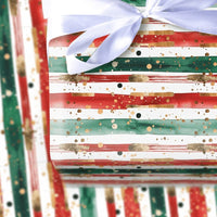 Red Green Gold Stripe Gift Wrap, Abstract Christmas Wrapping Paper, Watercolor Brush Strokes Gift Wrap, Polka Dot Holiday Paper