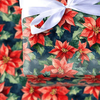 Dark Moody Floral Gift Wrap, Watercolor Poinsettia Wrapping Paper, Vintage Red Christmas Wrapping Paper, Botanical Holiday Gift Wrap Roll