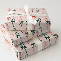Pastel Holiday Bow Gift Wrap, Pink Candy Cane Christmas Wrapping Paper, Whimsical Peppermint Wrapping Paper, Festive Adorable Gift Wrap Roll