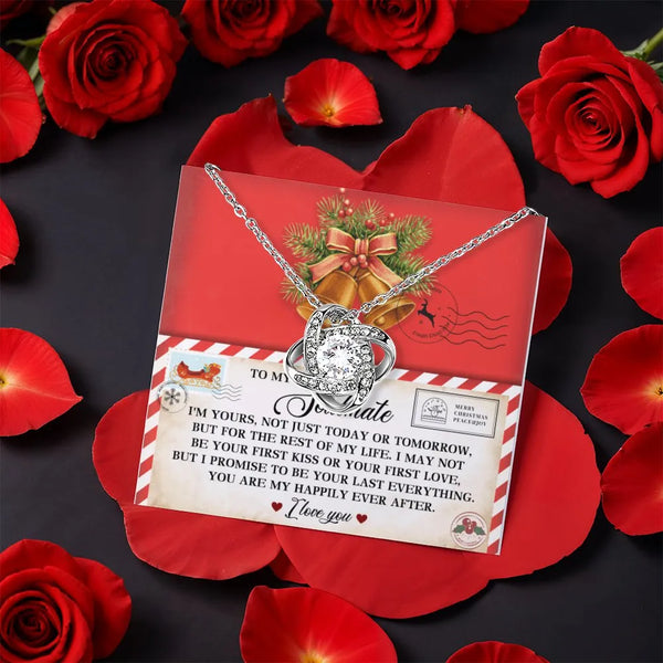 Romantic CZ Crystal Knot Pendant, Soulmate Love Knot Necklace, Christmas Message Card Necklace, Anniversary Present for Her, 