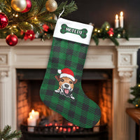 Green Buffalo Plaid Pet Stocking, Personalized Dog Christmas Stocking, Custom Puppy Christmas Stocking, Holiday Dog Lover Mantle Decor Present