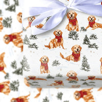 Winter Dog Gift Wrap Roll, Golden Retriever Christmas Wrapping Paper, Adorable Golden Puppy Holiday Wrapping Paper, Pet Lover Gift Wrap Roll