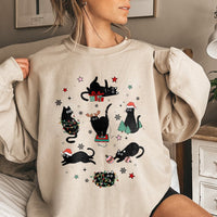 Adorable Kittens Holiday Crewneck, Christmas Cat Peek-a-Boo Sweatshirt, Festive Humorous Pet Pattern Sweater, Cat Lover Xmas Pullover