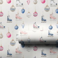 Christmas Ornaments Gift Wrap, Watercolor Ice Skates Wrapping Paper, Pastel Winter Holiday Wrapping Paper, Festive Seasonal Gift Wrap