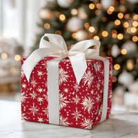 Cream Snowflake Gift Wrap, Red Snowflake Wrapping Paper, Elegant Christmas Wrapping Paper, Winter Holiday Present Wrap Roll