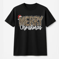 Santa Hat Holiday Graphic T-Shirt, Leopard Print Merry Christmas T-Shirt, Adorable Cheetah Winter Tee, Festive Xmas Graphic T-Shirt