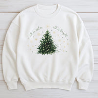 Watercolor Pine Tree Sweatshirt, All is Calm All is Bright Sweatshirt, Minimalist Christmas Crewneck, Winter Nature Pullover Sweatshirt Present