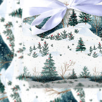 Snowy Forest Holiday Gift Wrap, Watercolor Christmas Wrapping Paper, Winter Landscape Wrapping Paper, Pine Tree Festive Gift Wrapping Paper
