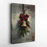 Vintage Holiday Oil Painting Print, Christmas Bell Canvas Wall Art, Rustic Festive Wall Decor, Instant Download Digital Christmas Art