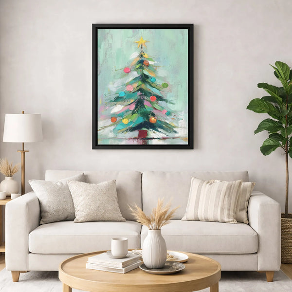 Painterly Xmas Canvas Print, Abstract Christmas Tree Canvas Art, Modern Holiday Tree Wall Art, Festive Winter Tree Canvas Dec