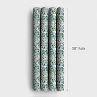 Blue Ornament Holiday Gift Wrap, Chinoiserie Bunny Christmas Wrapping Paper, Watercolor Bunny Wrapping Paper, Festive Gift Wrap Roll