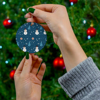 Winter Wonderland Holiday Ornament, Snowman Christmas Ornament, Glossy Ceramic Tree Ornament, Personalized Keepsake Present for Family
