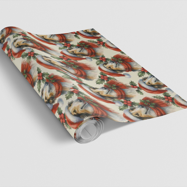 Winter Holly Star Dog Gift Wrap, Borzoi Christmas Wrapping Paper, Russian Hound Present Wrap Paper, Elegant Dog Breed Wrappin