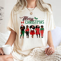 African American Sisters Santa Tee, Merry Christmas Black Queen T-Shirt, Melanin Magic Holiday Shirt, Black Girl Xmas Present Tee