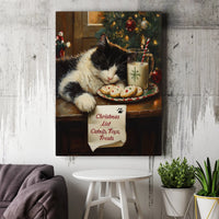 Whimsical Holiday Painting Print, Sleeping Christmas Cat Canvas Art, Festive Winter Pet Wall Decor, Comfy Xmas Kitten Canvas Present