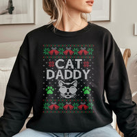 Humorous Feline Holiday Sweatshirt, Cat Daddy Ugly Christmas Sweatshirt, Adorable Cat Lover Xmas Crewneck, Retro Pet Dad Pullover Sweatshirt, Present