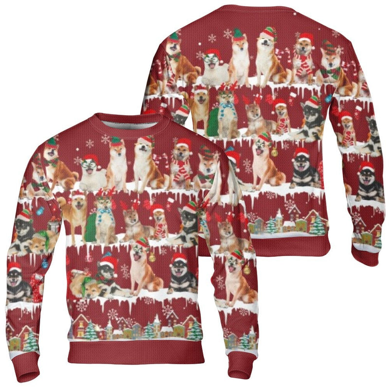 Custom Name and Number Ugly Sweater, Shiba Inu Ugly Christmas Sweater, Dog Lover Holiday Ugly Sweater, Festive Dog Breed Xmas Crewneck Present