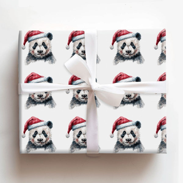 Watercolor Santa Panda Gift Wrap, Panda Christmas Wrapping Paper, Adorable Animal Holiday Wrapping Paper, Festive Winter Wrap