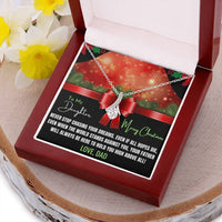 Alluring Beauty CZ Pendant, Daughter Christmas Ribbon Necklace, 14k White Gold Stainless Steel Necklace, Holiday Present from Dad