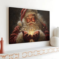 Sparkling Christmas Canvas Print, Santa Claus Canvas Wall Art, Magical Santa Portrait Canvas, Holiday Season Wall Art, Christmas Room Decor