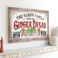Custom Family Name North Pole Christmas Wall Art, Personalized Gingerbread Cookie Co. Canvas, Vintage Gingerbread Holiday Canvas Print