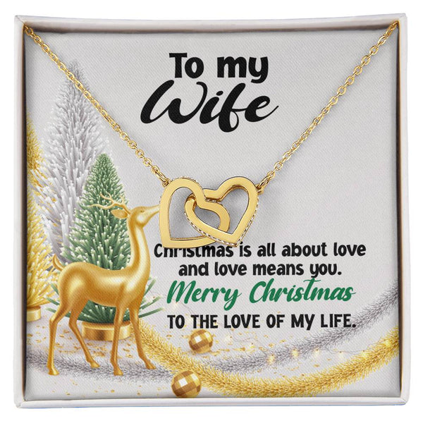 Cubic Zirconia Heart Pendant Necklace, Wife Christmas Interlocking Hearts Necklace, Romantic Love Jewelry, Sentimental Double