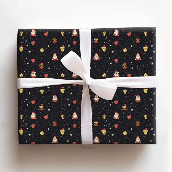 Adorable Cartoon Christmas Gift Wrap, Starry Night Santa Wrapping Paper, Holiday Bell Snowflake Wrapping Paper, Festive Winte