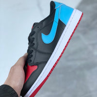 Low Top Sneakers, Blue Black Red Colorway, Lace Up Design, Casual Gift for Sneaker Fans
