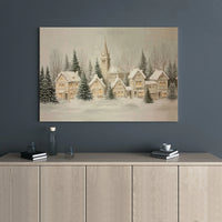 Winter Church Town Landscape Canvas Print, Snowy Christmas Village Canvas Wall Art, Festive Holiday Wall Decor, Merry Xmas Home Art