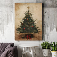 Rustic Holiday Tree Wall Art, Vintage Christmas Tree Canvas Art, Festive Christmas Canvas Print, Seasonal Tree Decor, Holiday Home Present