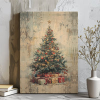 Vintage Christmas Tree Canvas Print, Rustic Christmas Tree Canvas Wall Art, Festive Christmas Canvas Decor, Holiday Home Wall Hanging