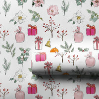 Watercolor Poinsettia and Floral Gift Wrap, Pink Christmas Wrapping Paper, Winter Botanical Gift Wrapping Paper
