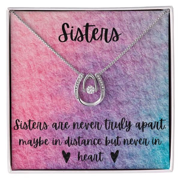 Dancing Cubic Zirconia Horseshoe Necklace, Sisters Necklace Present, Best Friend Keepsake Necklace, Sister Birthday Christmas