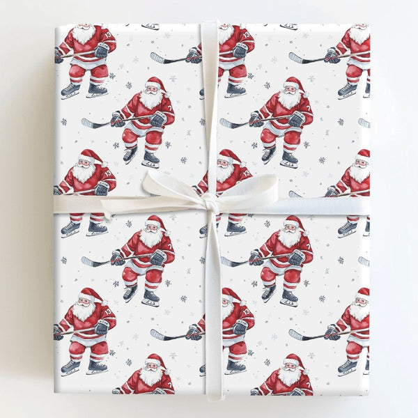 Christmas Sports Gift Wrap, Hockey Santa Wrapping Paper, Ice Hockey Player Santa Wrap, Holiday Gift Wrapping Paper, Xmas Pres