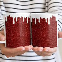 Dripping White Paint Effect Coffee Mug, Red Glitter Print Ceramic Mug, Sparkle Aesthetic Drinkware Mug, Glam Holiday Christmas Present for Her