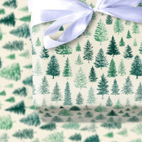 Woodland Forest Christmas Gift Wrap, Rustic Pine Tree Wrapping Paper, Watercolor Evergreens Wrapping Paper, Winter Cabin Present Packaging