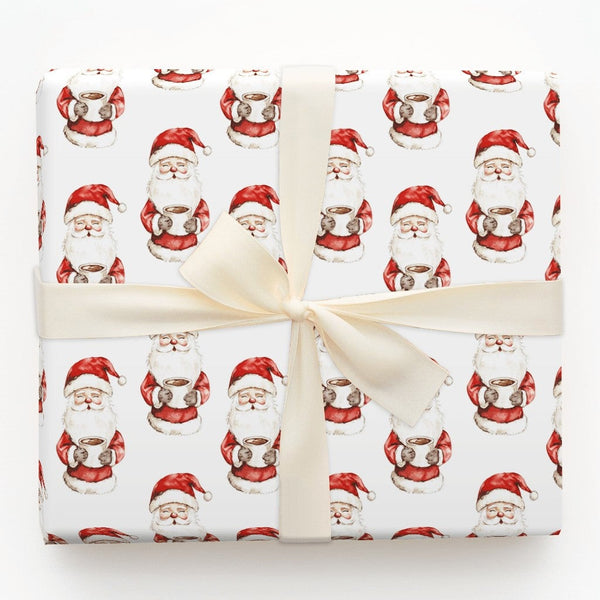Watercolor Christmas Gift Wrap, Santa Drinking Cocoa Wrapping Paper, Comfy Santa Claus Wrapping Paper Roll, Festive Holiday P