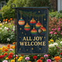 Pride Christmas Ornaments Garden Flag, All Joy Welcome Garden Flag, Inclusive Rainbow Yard Flag, Holiday Lawn Banner, Christmas Garden Flag