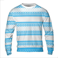 Fair Isle Geometric Holiday Sweatshirt, Blue and White Nordic Ugly Christmas Sweater, Comfy Winter Pattern Pullover, Xmas Top