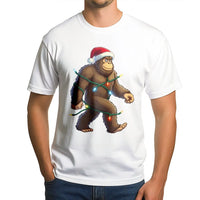 Humorous Sasquatch Santa Hat Shirt, Bigfoot Christmas T-Shirt, Retro Bigfoot Holiday Lights Tee, Adorable Bigfoot Xmas Shirt, Sasquatch Present Tee