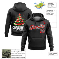 Personalized Name and Number Sweatshirt, Custom Watermelon Tree Christmas Hoodie, 3D Black Red White Sports Hoodie, Holiday Fan Hoodie