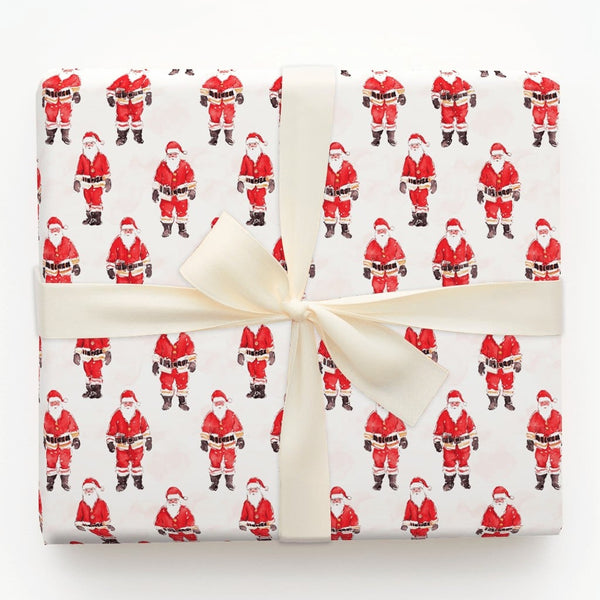 Vintage Santa Christmas Gift Wrap, Watercolor Santa Claus Wrapping Paper, Festive Santa Holiday Wrapping Paper, Classic Xmas 