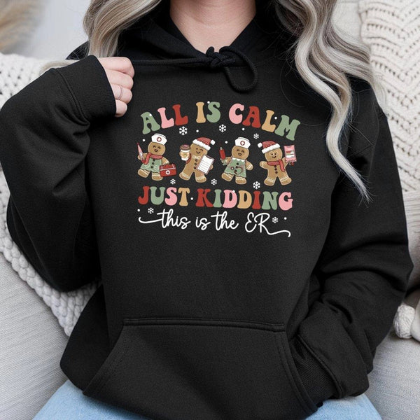 Gingerbread Medical Staff Hooded Sweatshirt, ER Nurse Christmas Hoodie, Emergency Room Holiday Pullover, Humorous RN Winter N