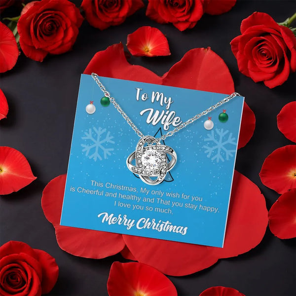 Rotating Rose Box Love Knot Pendant, Wife Love Knot Necklace, CZ Crystal Holiday Necklace, Romantic Christmas Jewelry Present