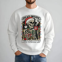 Humorous Skeleton Christmas Coffee Crewneck, Dead Inside but Jolly AF Sweatshirt, Sarcastic Holiday Pullover, Spooky Season Xmas Sweater