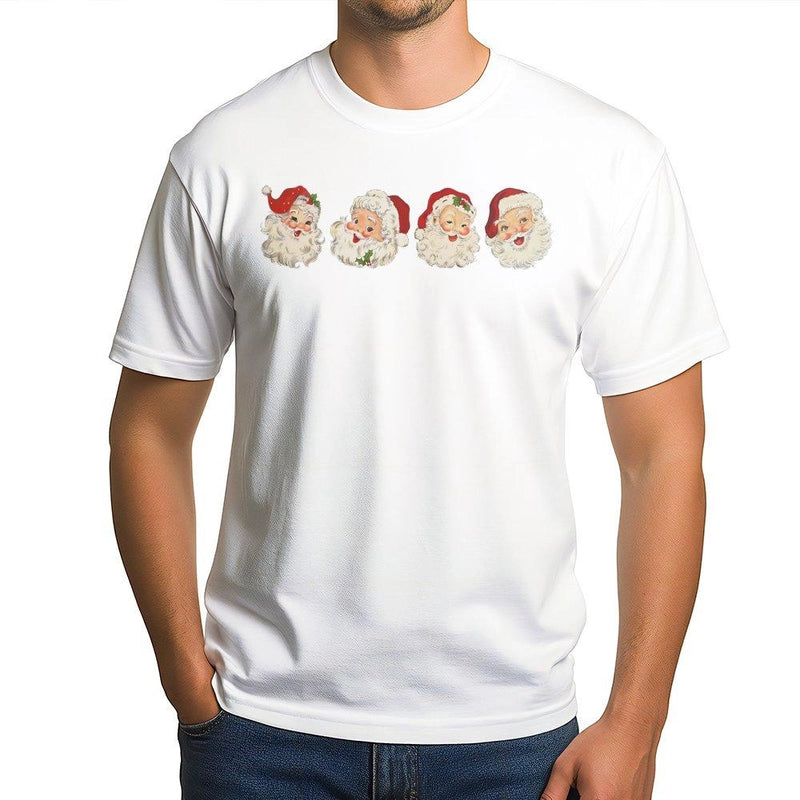 Retro Festive Faces Graphic Tee, Vintage Santa Claus T-Shirt, Adorable Holiday Santa Shirt, Nostalgic Xmas Graphic T-Shirt, Christmas Lover Present